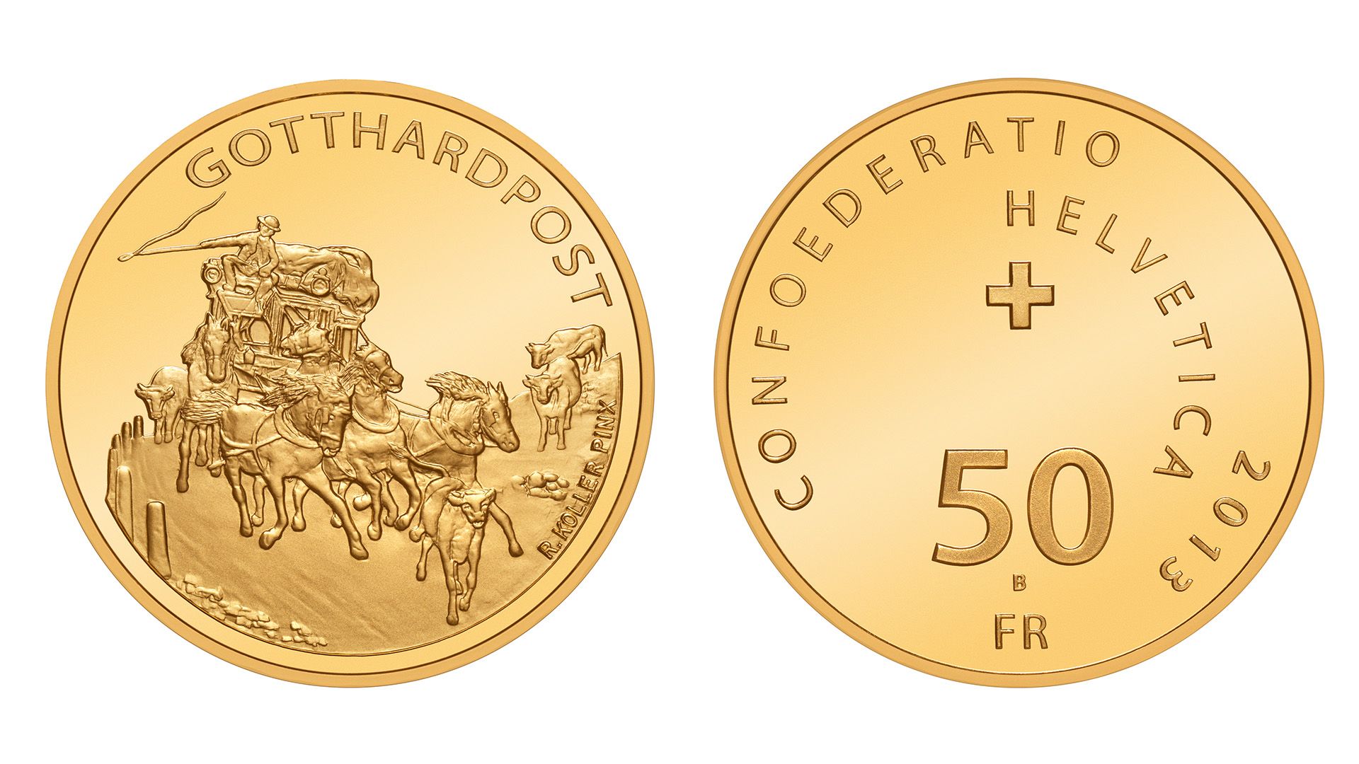 50-FR.-Goldmünze «Gotthardpost»