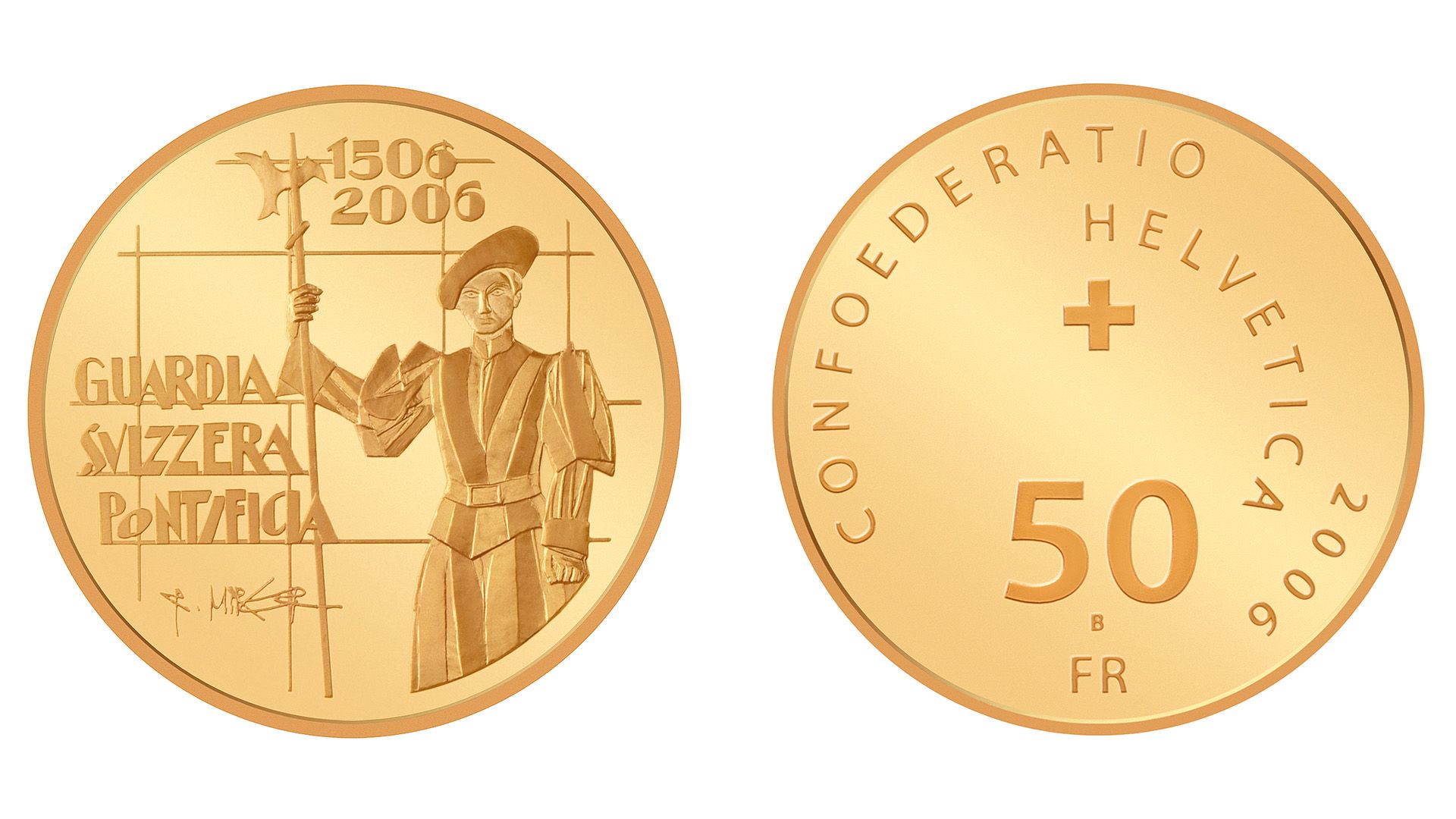50-FR.-Goldmünze «500 Jahre Schweizergarde»