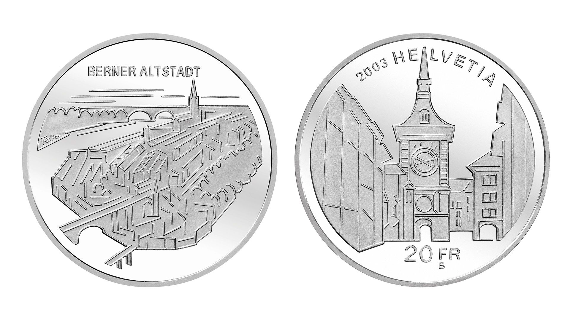 20-FR.-Silbermünze «Berner Altstadt»