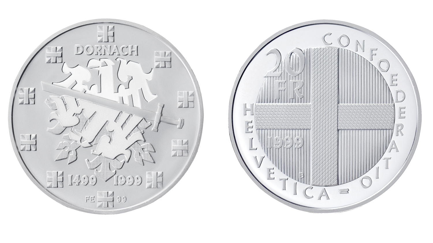 20-FR.-Silbermünze «500 Jahre Schlacht bei Dornach»