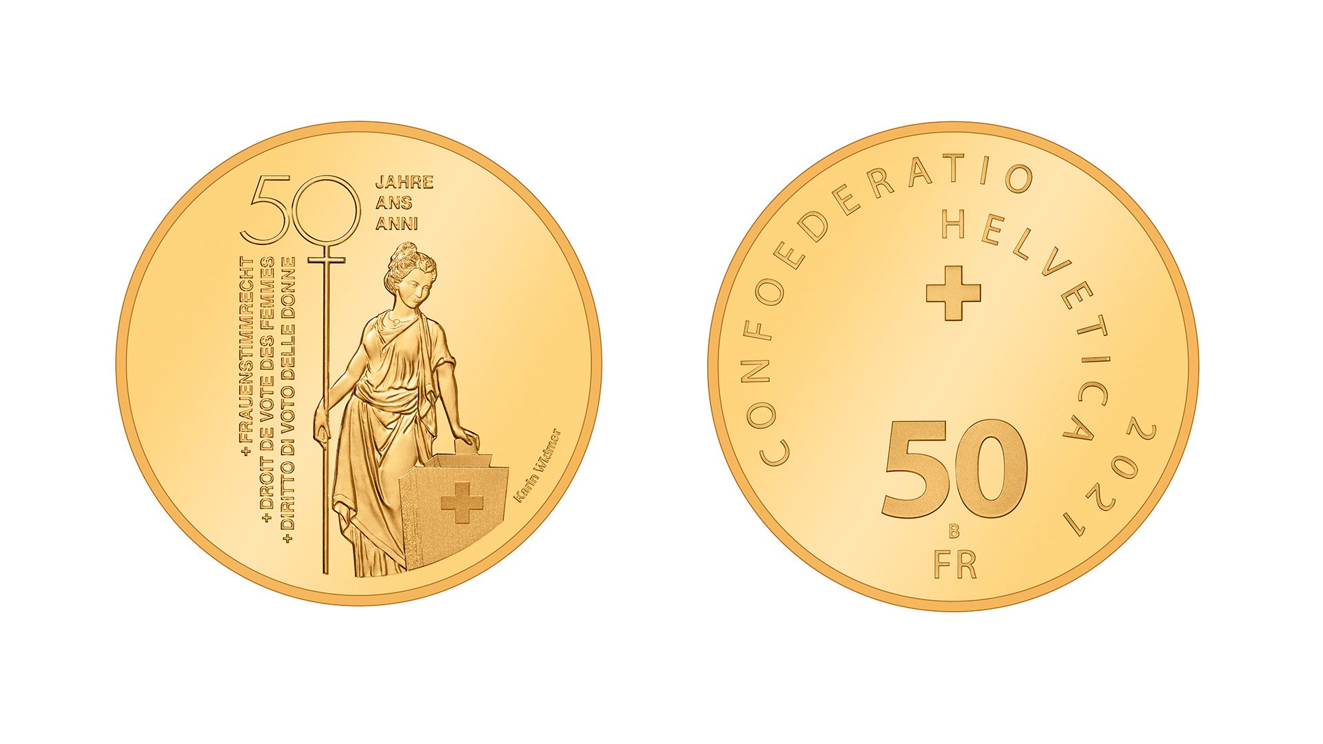 50-Fr.-Goldmünze «50 Jahre Schweizer Frauenstimmrecht» 2021