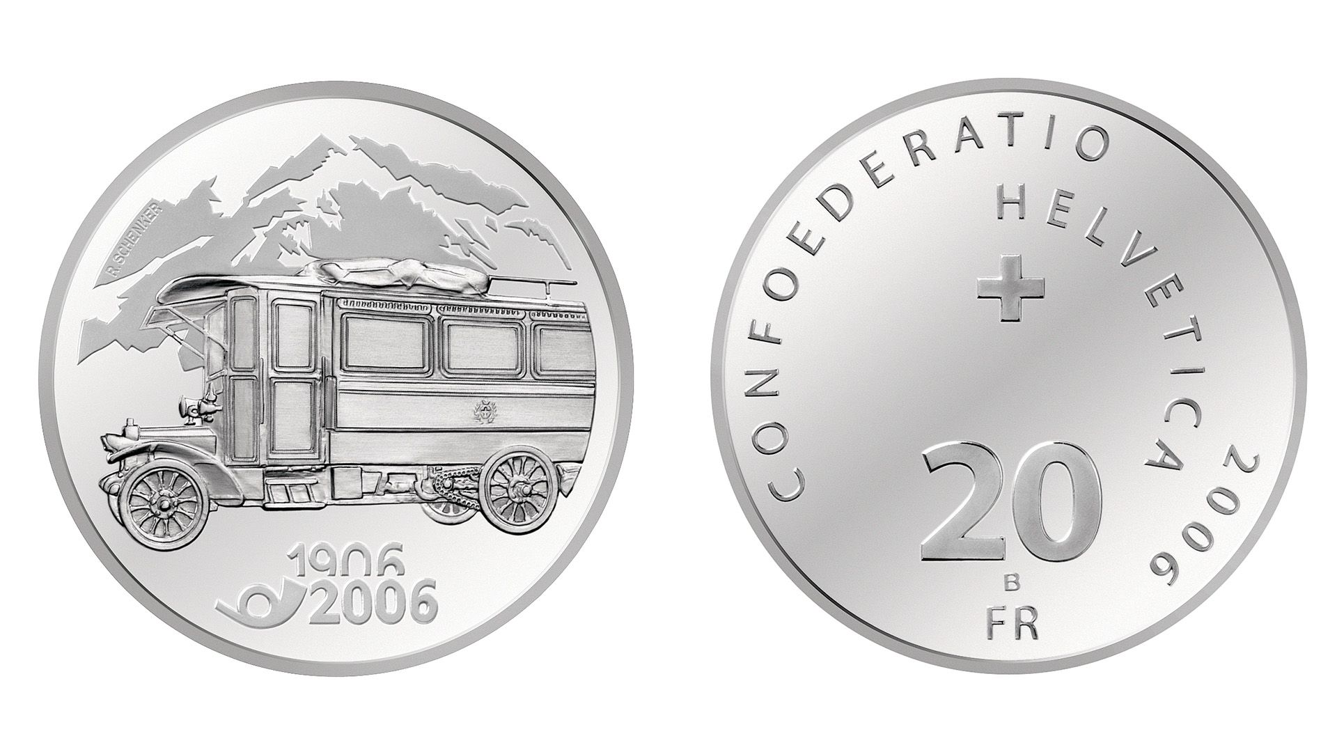 20-FR.-Silbermünze «100 Jahre Postauto»