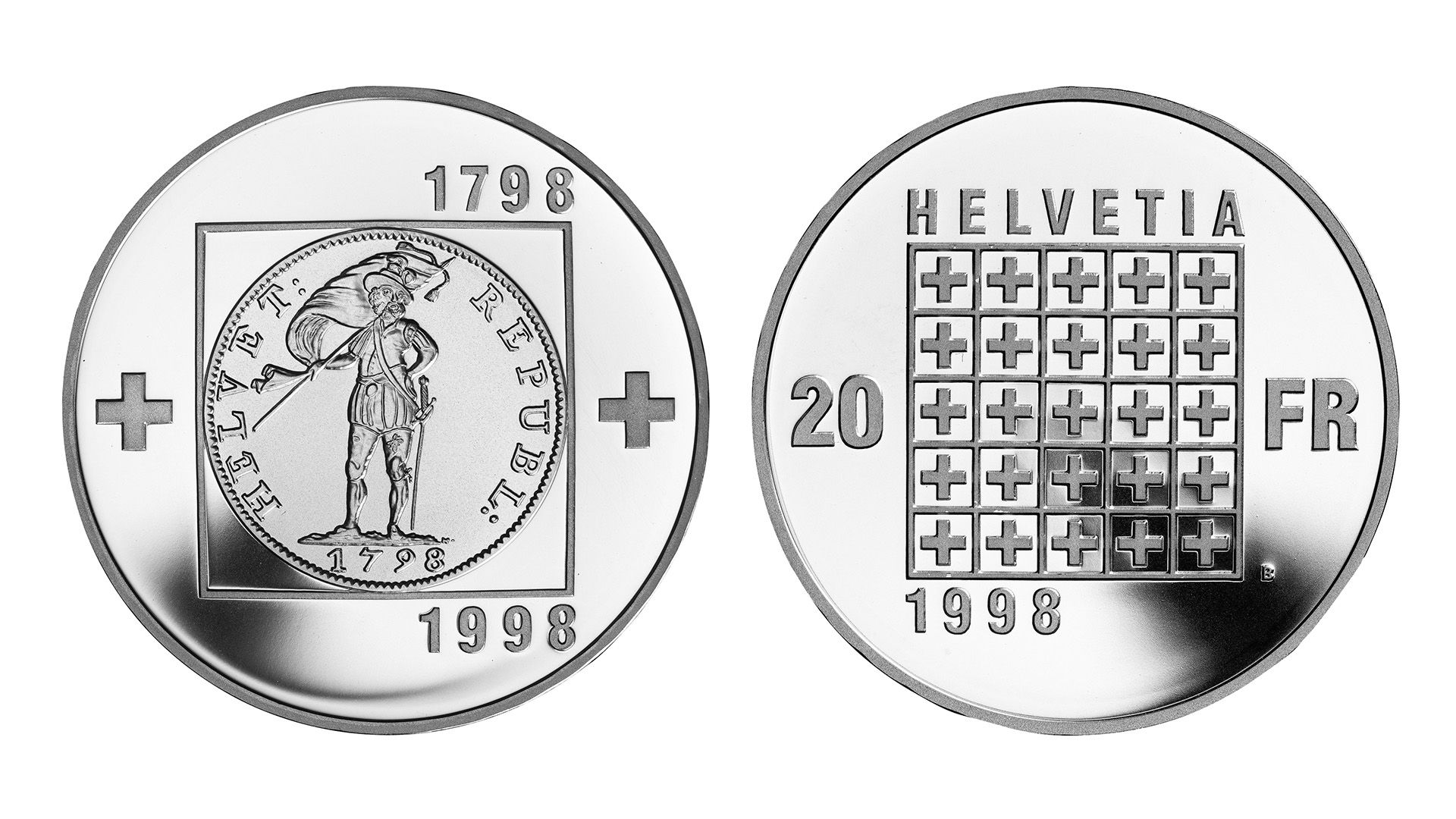 20-FR.-Silbermünze «200 Jahre Helvetische Republik»