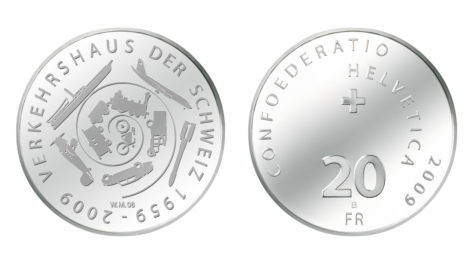 20-FR.-Silbermünze «50 Jahre Verkehrshaus der Schweiz»
