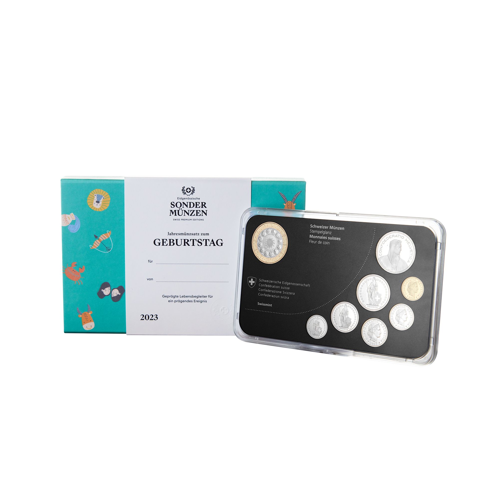 Münzsatz «Geburtstag», bunt, Stempelglanz
