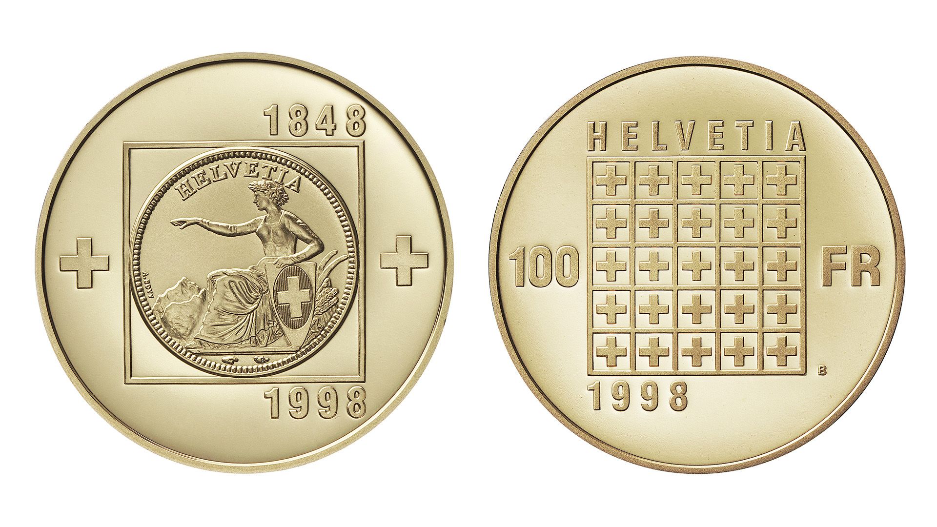 100-FR.-Gold-Kupfermünze «150. Jahre Schweiz Bundesstaat»