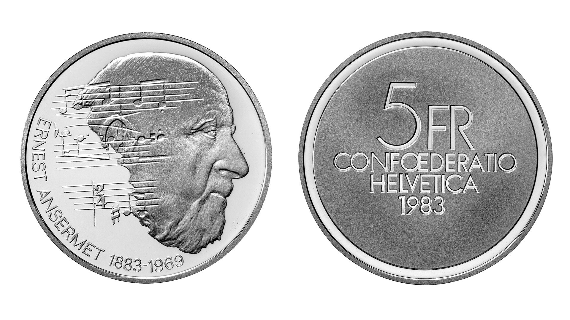 5-FR.-Silbermünze «Ernest Ansermet 1883-1963»