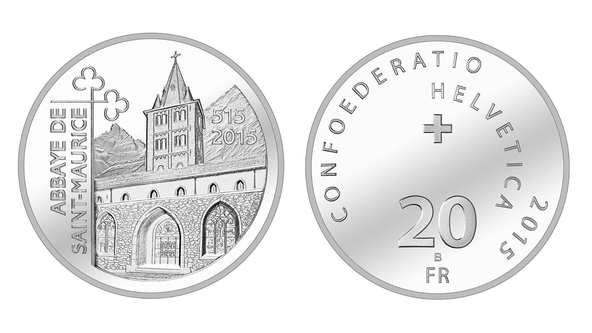 20-FR.-Silbermünze «150 Jahre Abtei St-Maurice»