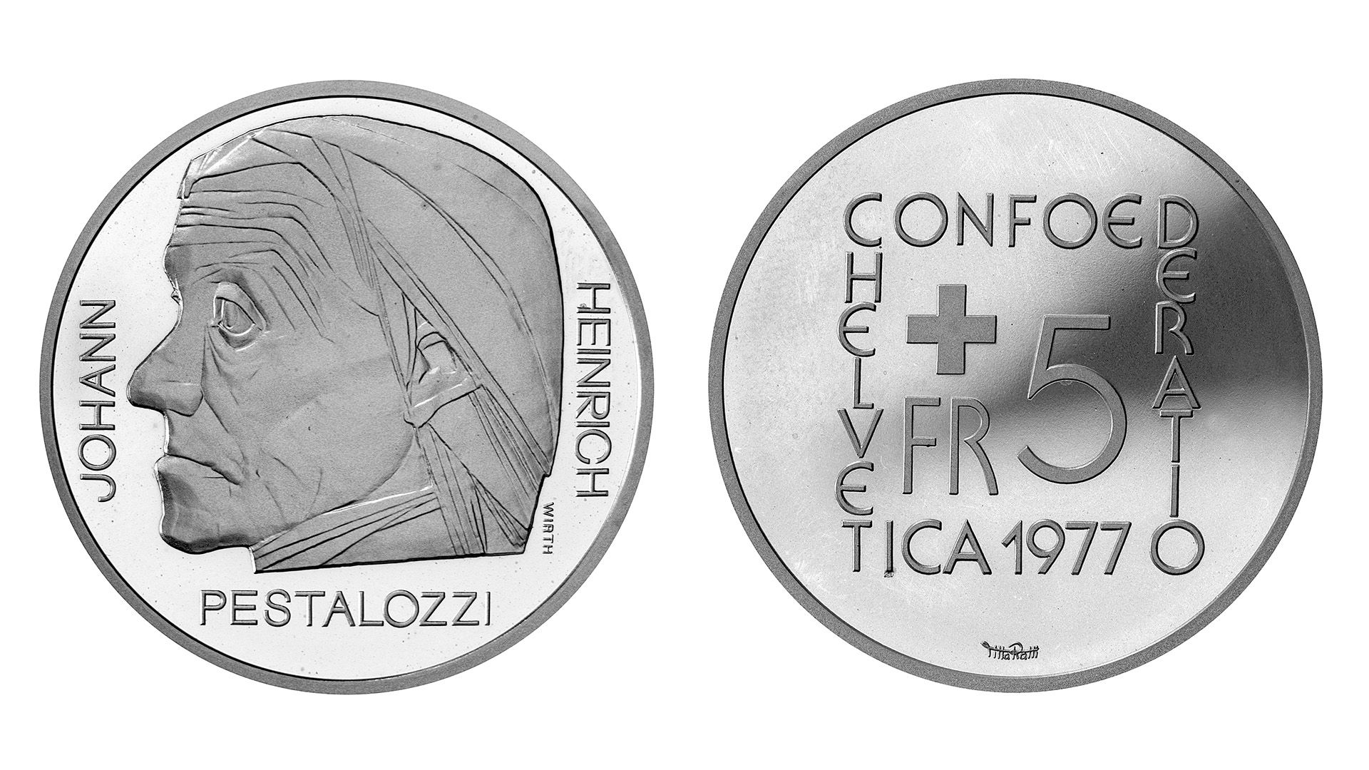 5-FR.-Kupfer-Nickelmünze «Heinrich Pestalozzi 1746-1827»