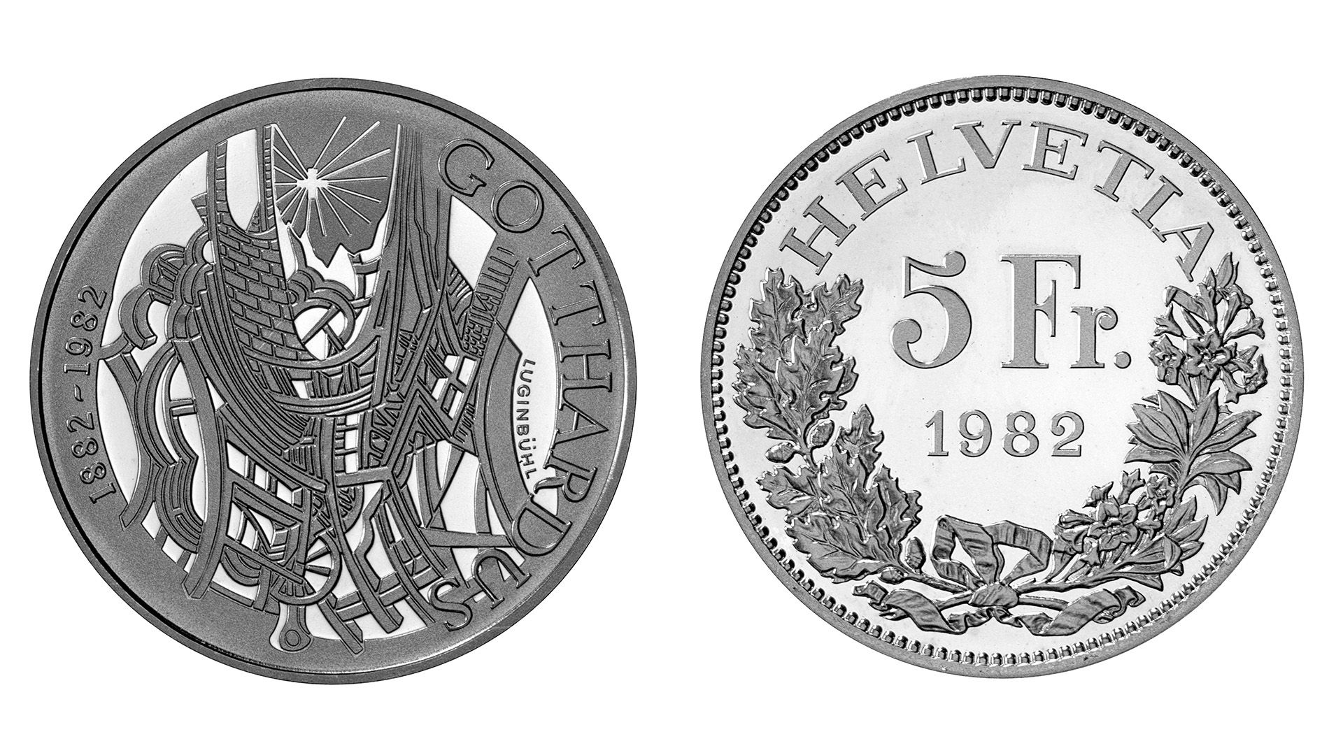 5-FR.-Silbermünze «100 Jahre Gotthardbahn»