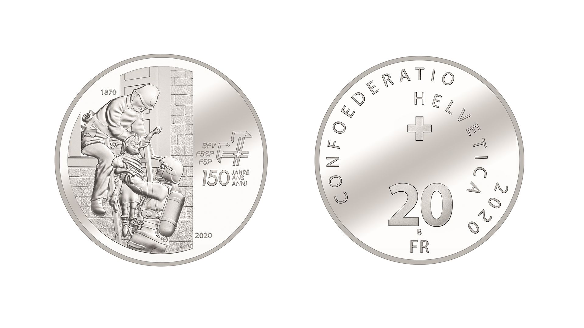 20-Fr.-Silbermünze «150 Jahre Schweizerischer Feuerwehrverband» 2020