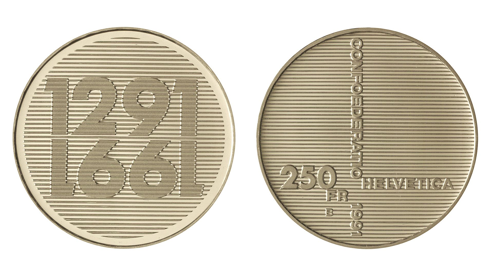 250-FR.-Gold-Kupfermünze «700 Jahre Schweiz Eidgenossensch.»