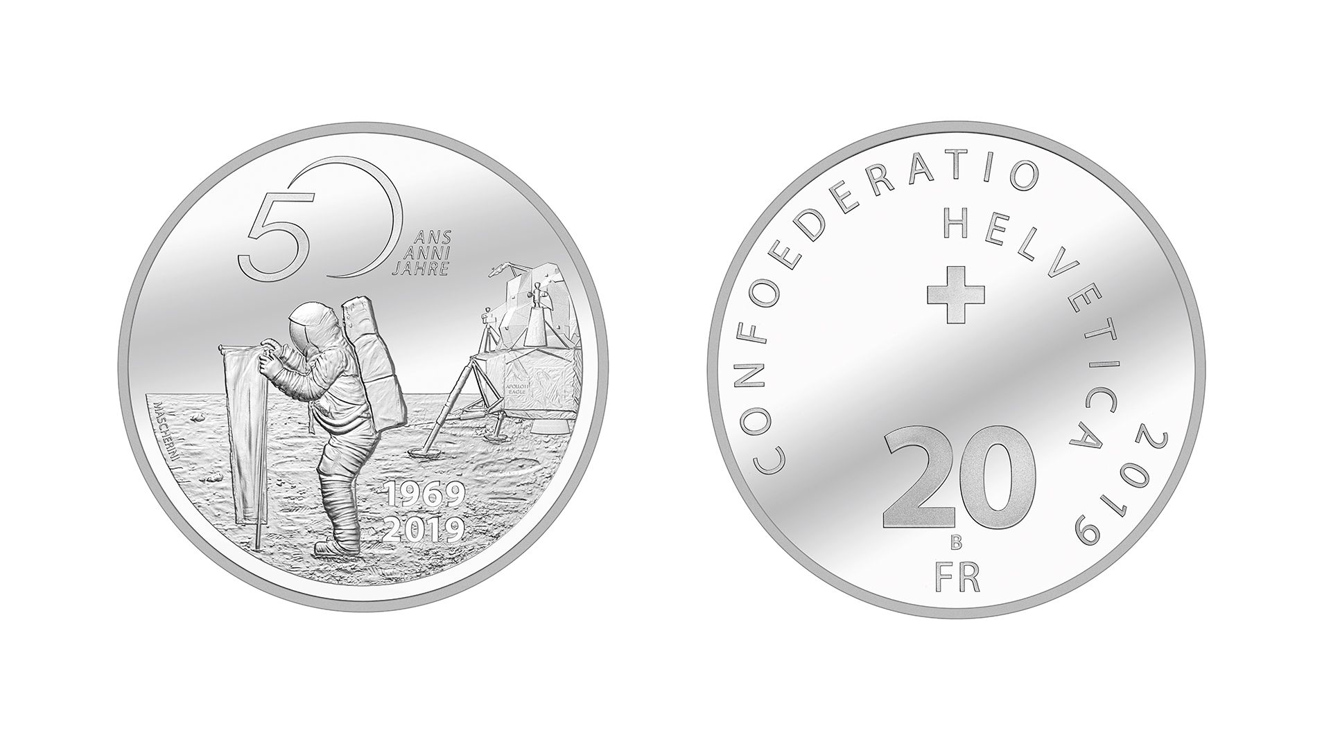 20-Fr.-Silbermünze «50 Jahre Mondlandung Apollo 11» 2019