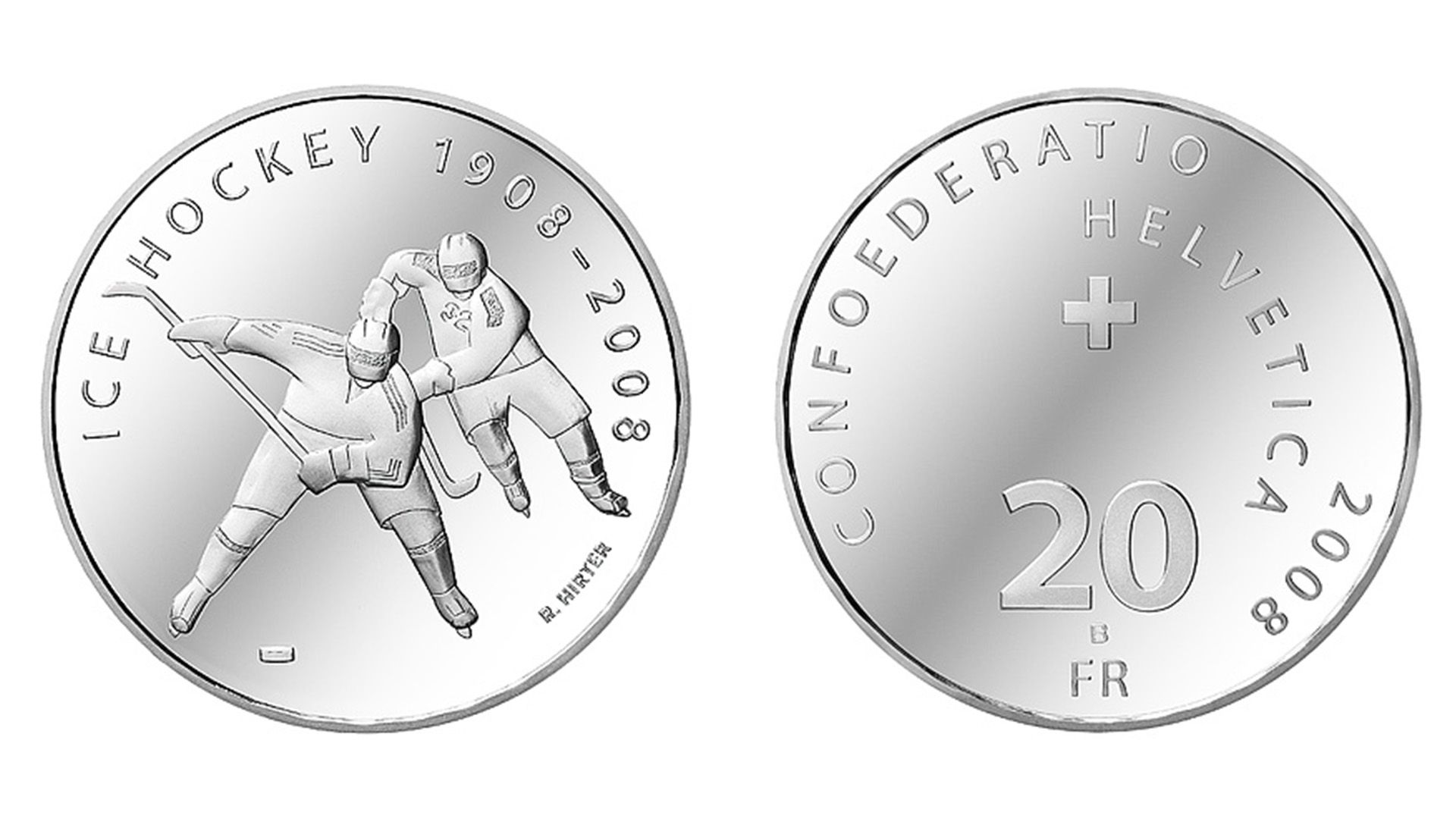 20-FR.-Silbermünze «100 Jahre Eishockey»