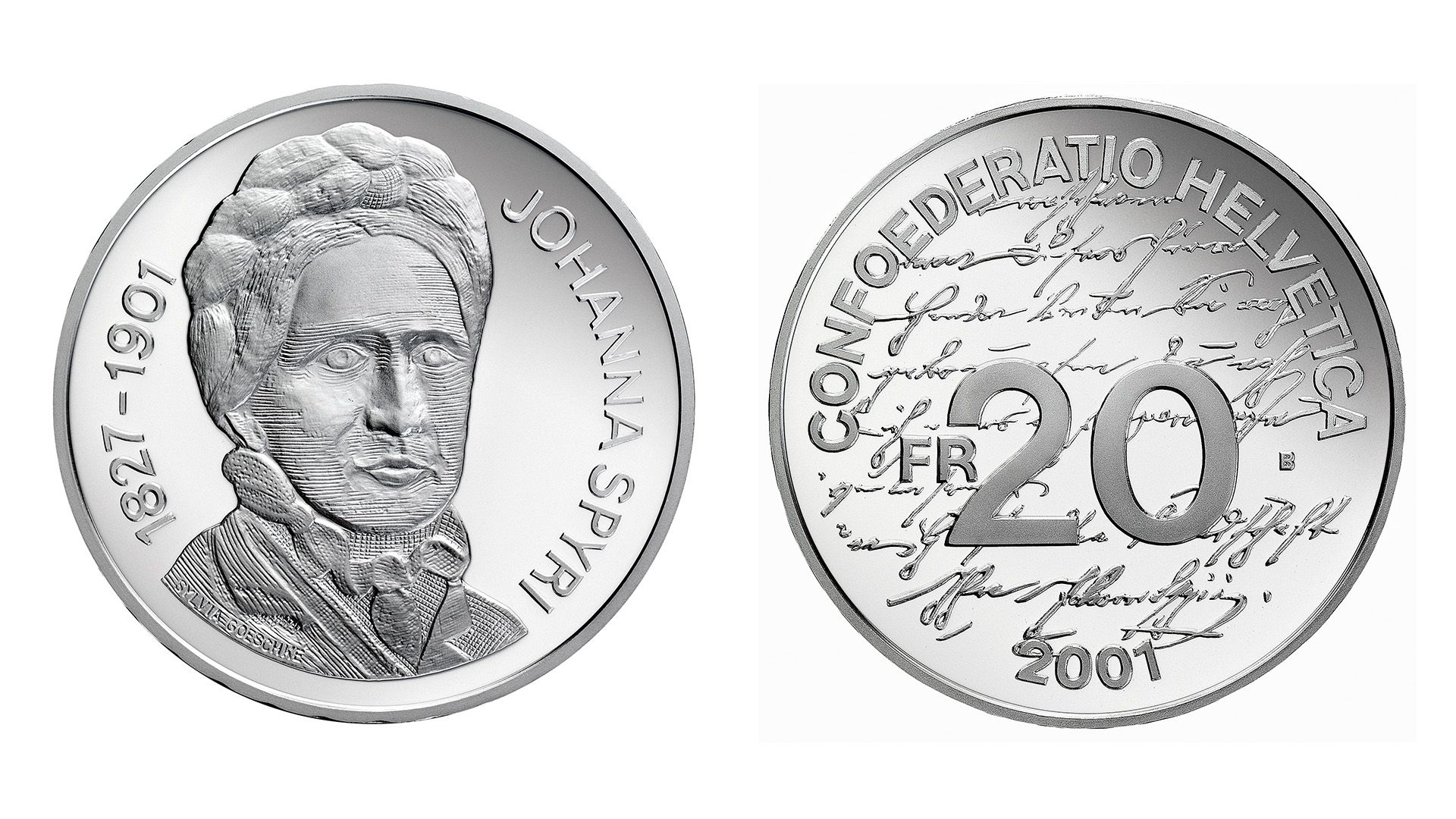 20-FR.-Silbermünze «Johanna Spyri»