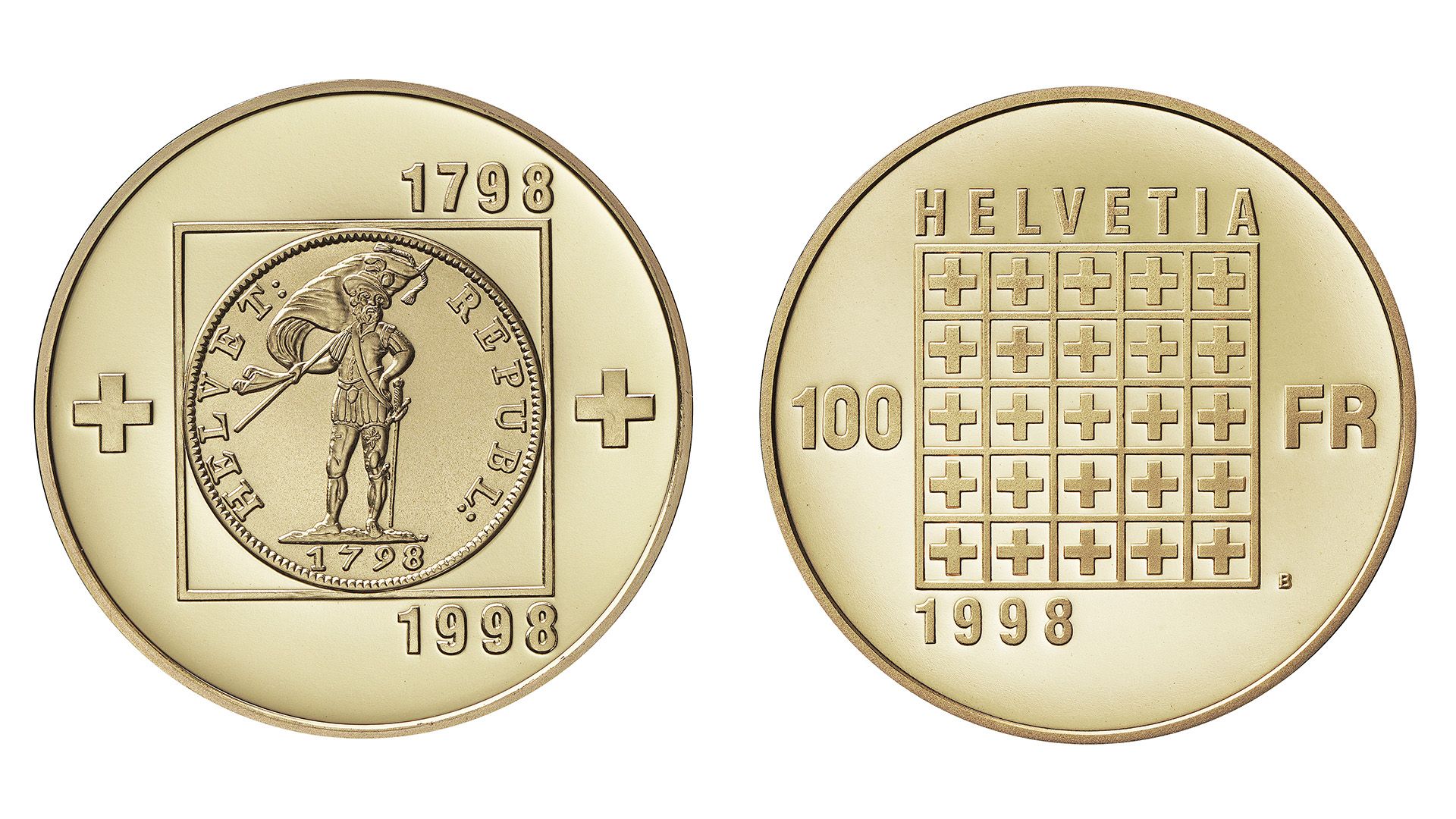 100-FR.-Gold-Kupfermünze «200 Jahre Helvetische Republik»