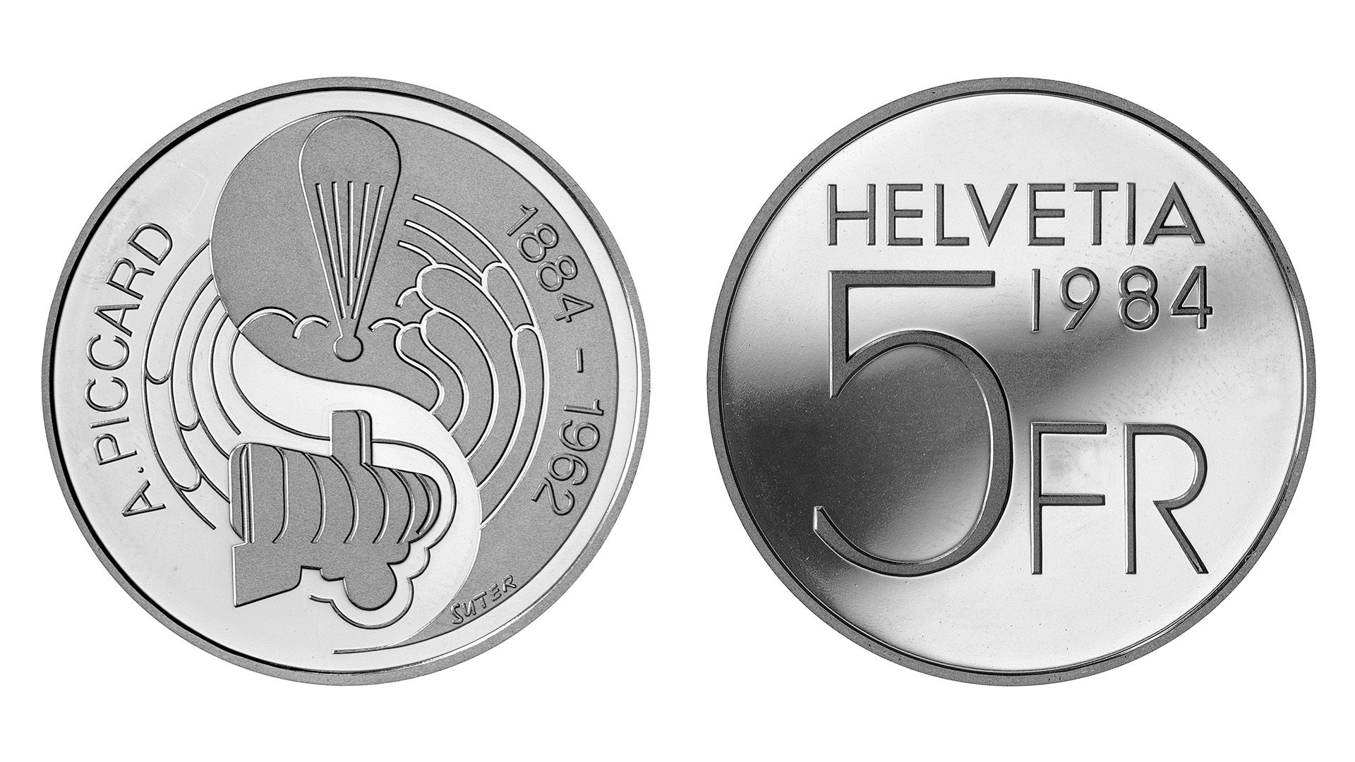 5-FR.-Silbermünze «August Piccard 1884-1962»