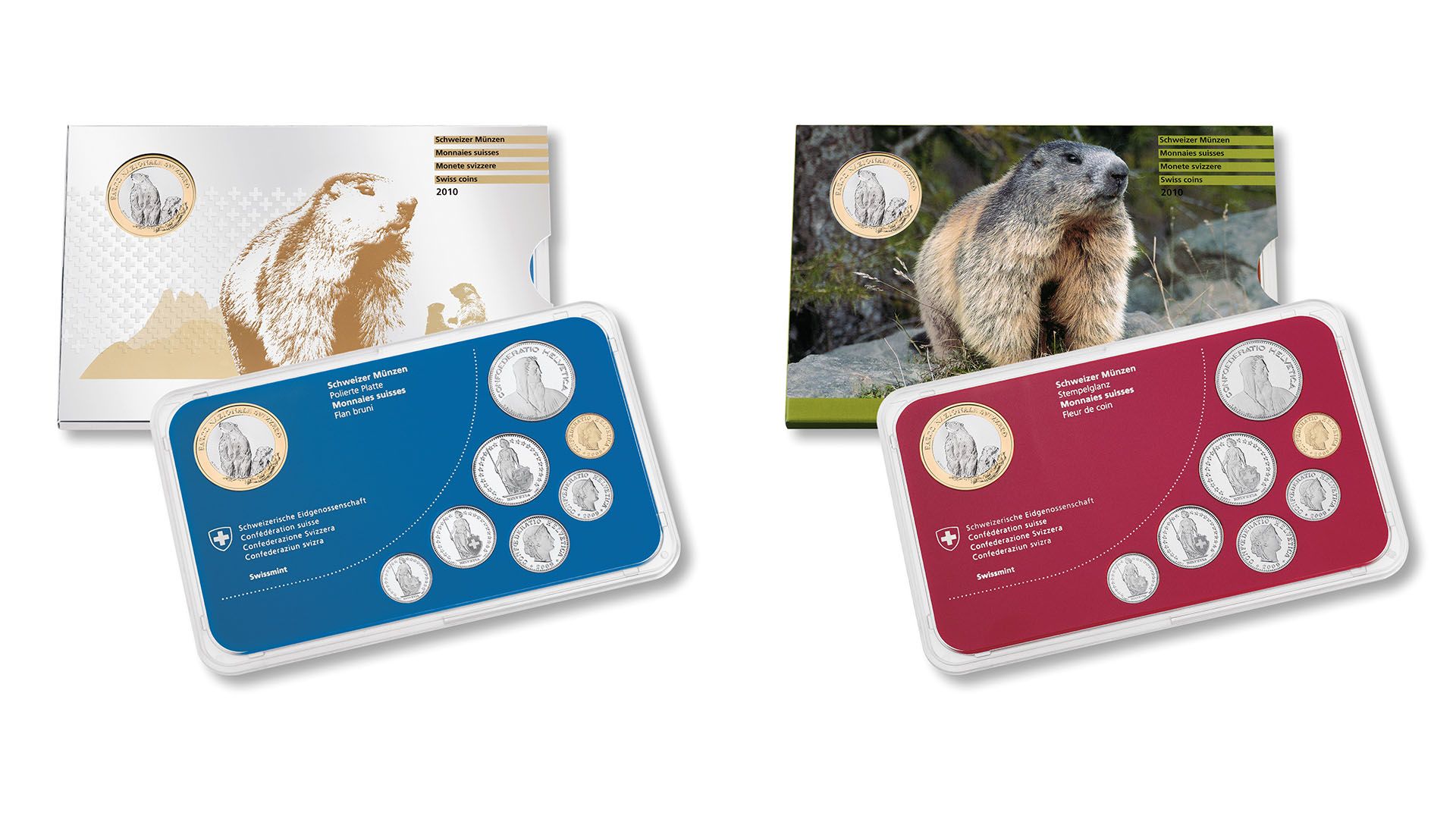Münzsatz «Murmeltier» 2010, Polierte Platte und Stempelglanz
