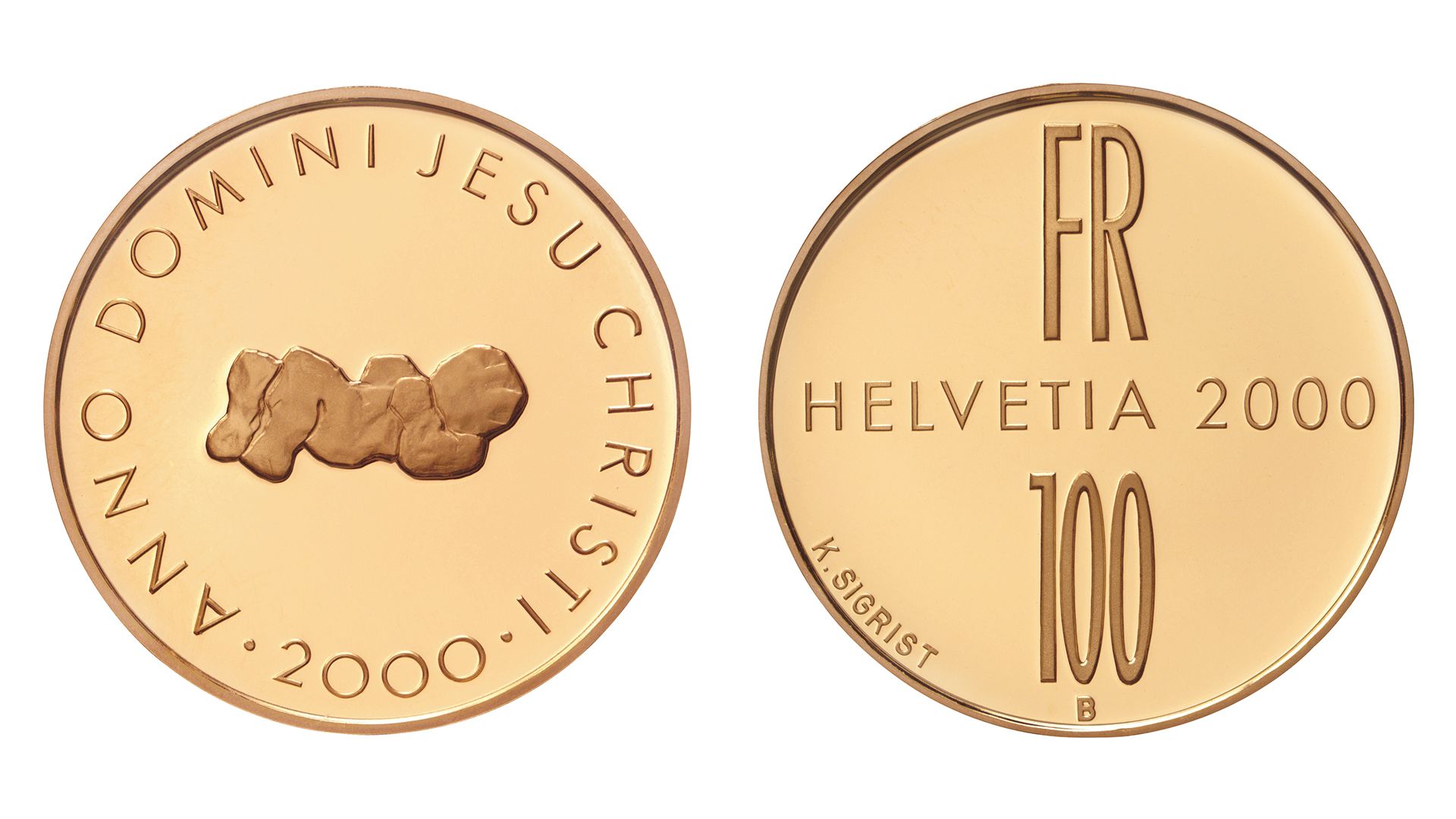 100-FR.-Goldmünze “Messias Kind 2000 J. Christentum”