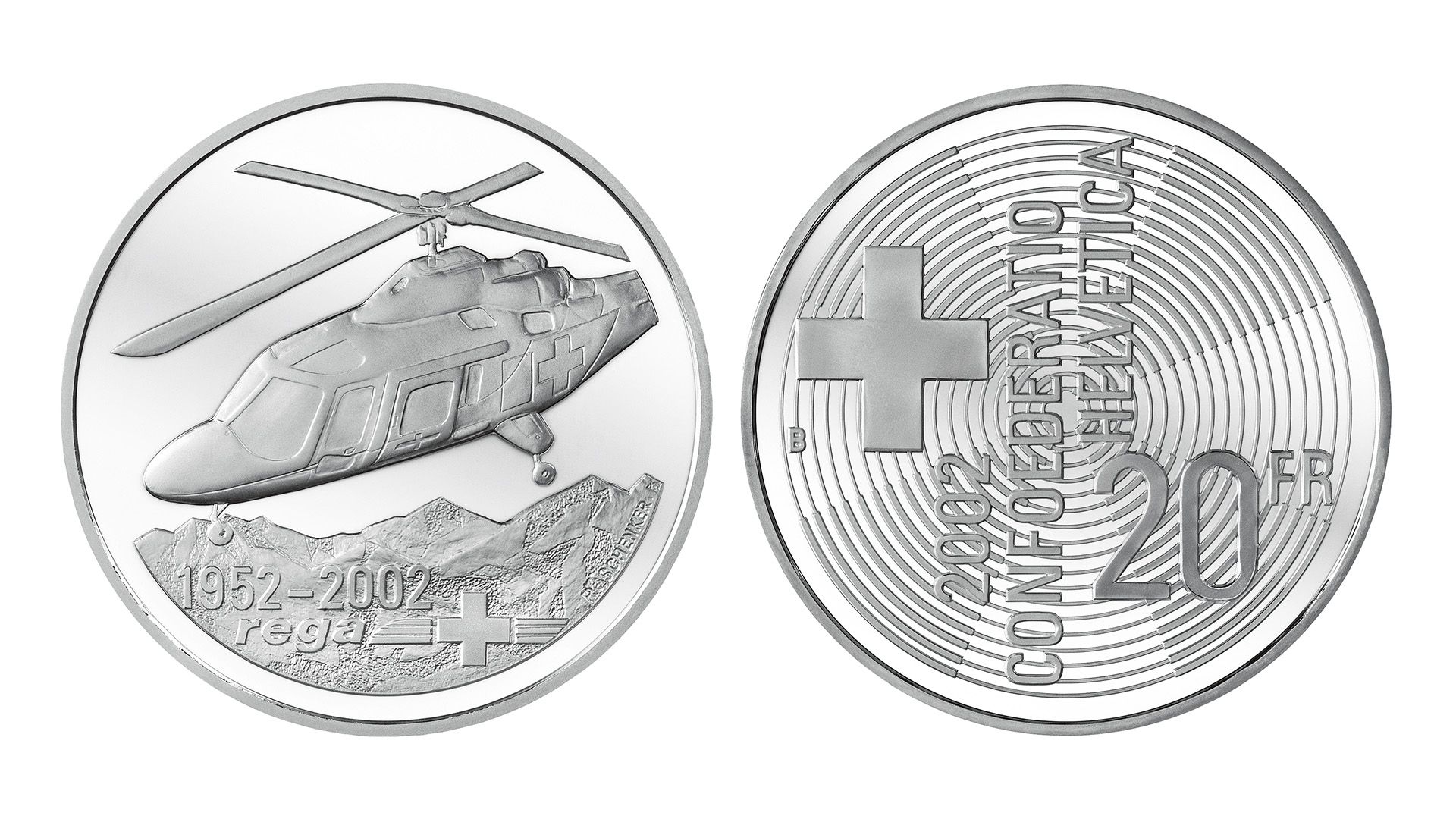 20-FR.-Silbermünze «50 Jahre Rettungsflugwacht»