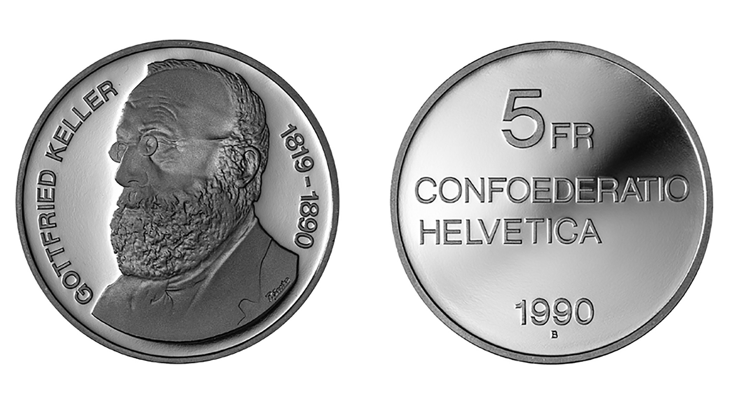 5-FR.-Bimetallmünze «Gottfried Keller, 1819 – 1890»